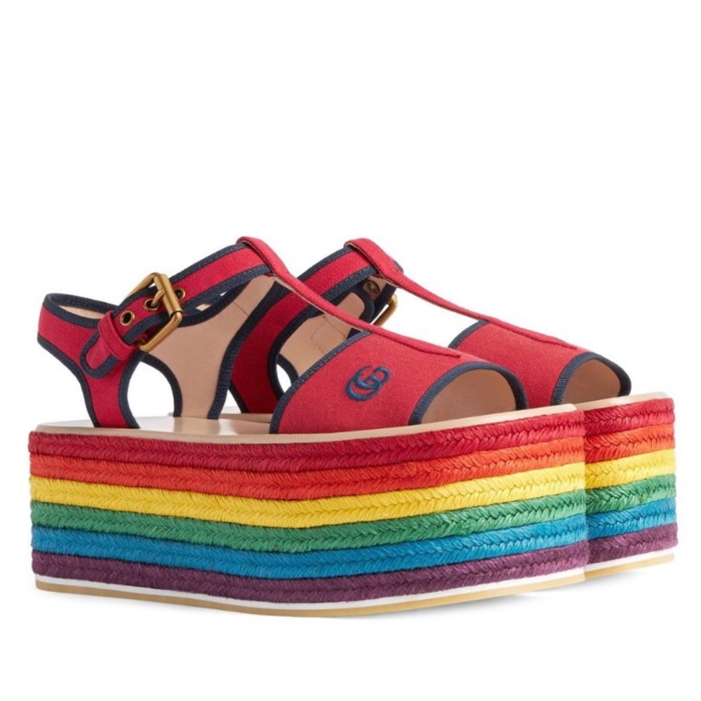 Gucci Women’s GG Multi Color Platform Sandals in red